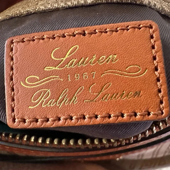 RALPH LAUREN Light Khaki/Tan Signature Canvas Swing Pack Crossbody Leather Trim - Picture 9 of 15